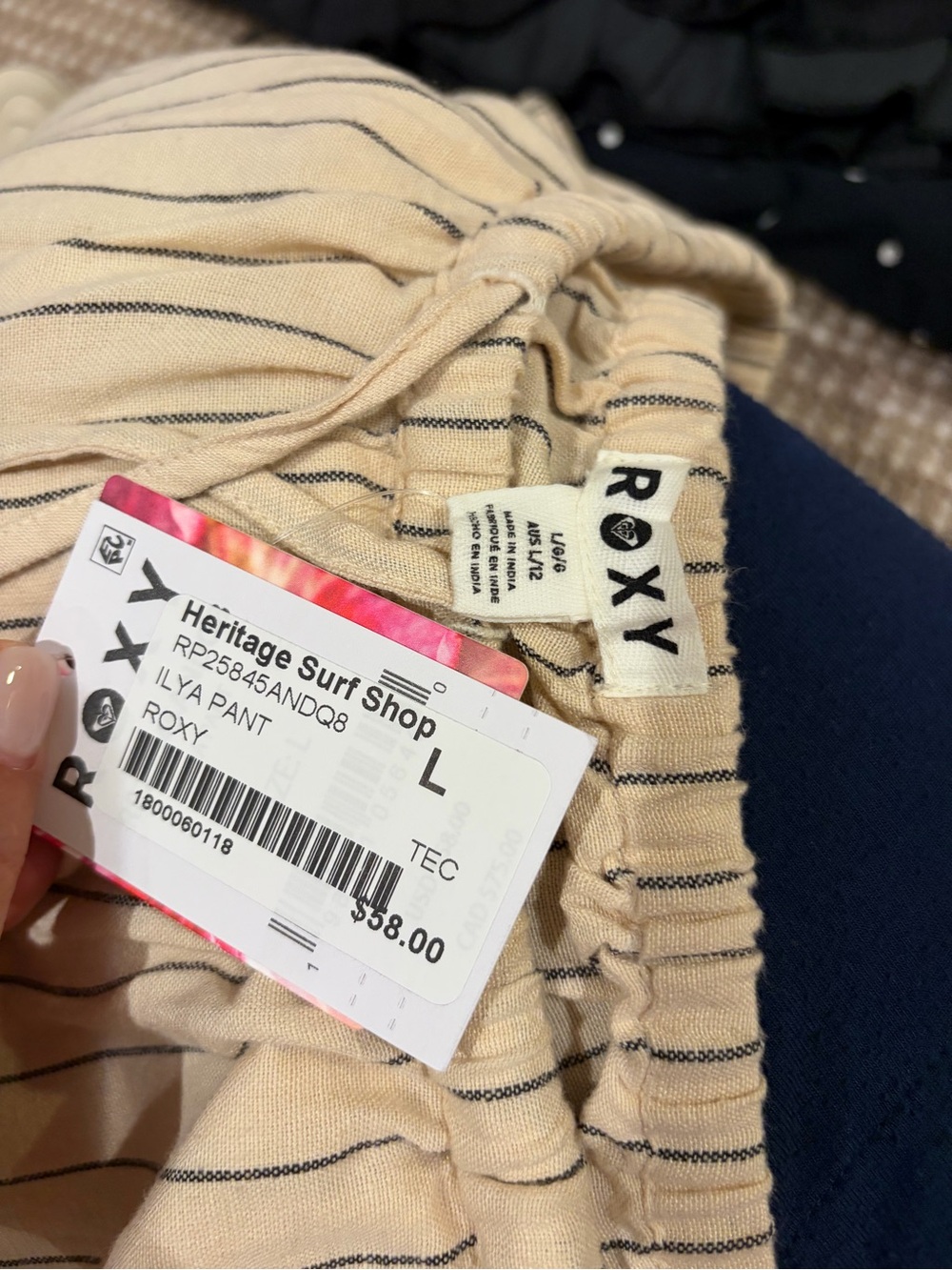 Roxy Cream and Navy Striped Drawstring Shorts
